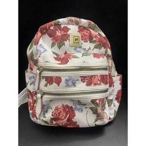 Stone & Co Floral Mini Backpack White Red Rose Pebbled Faux Leather‎ Organizer